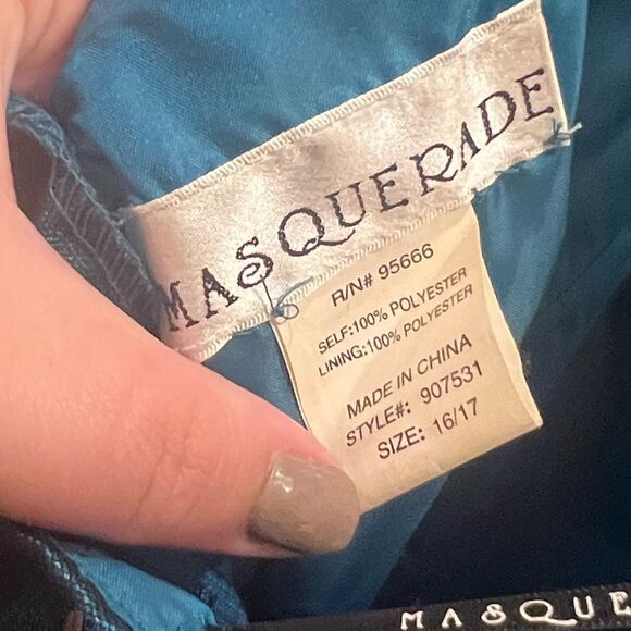 Like New!  Masquerade, Size 16/17- Strapless Teal Dress w/ Black Mesh & Sequin - Picture 5 of 5